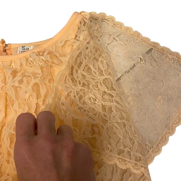 Vintage 1970s Peach Lace Overlay Maxi Dress Prairie Gown / Women’s Small - - Picture 3 of 4